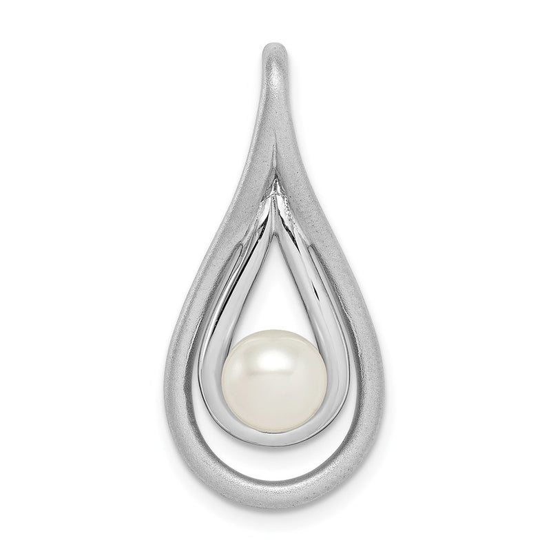Sterling Silver Rhodium-Plated Brushed & Polished (6-7mm) Fwc Pearl Teardro