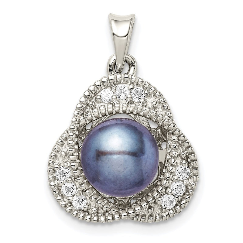 Sterling Silver Rhod-Pltd Black Fwc Pearl And White Topaz Pendant
