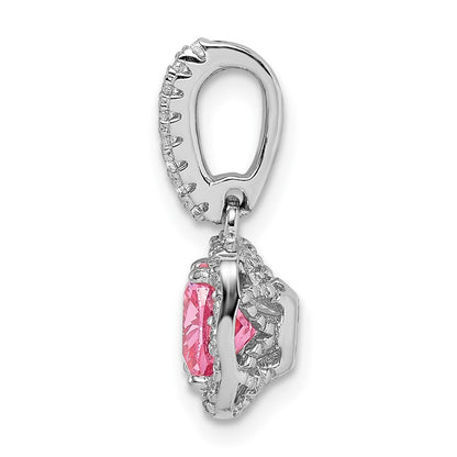 Sterling Silver Rhodium-Plated Pink & White Cz Slide