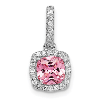 Sterling Silver Rhodium-Plated Pink & White Cz Slide