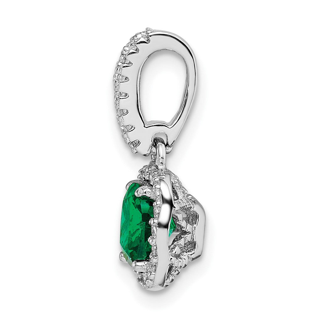Sterling Silver Rhodium-Plated Green & White Cz Slide