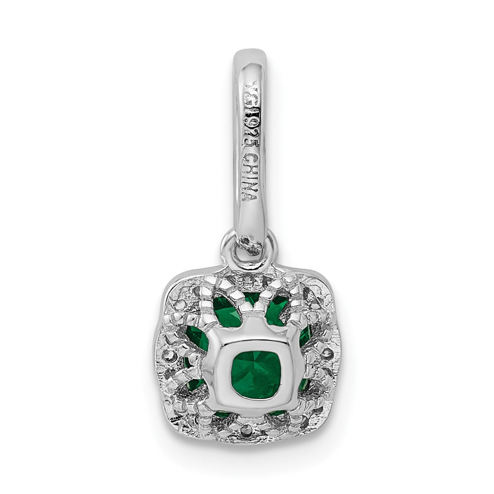 Sterling Silver Rhodium-Plated Green & White Cz Slide