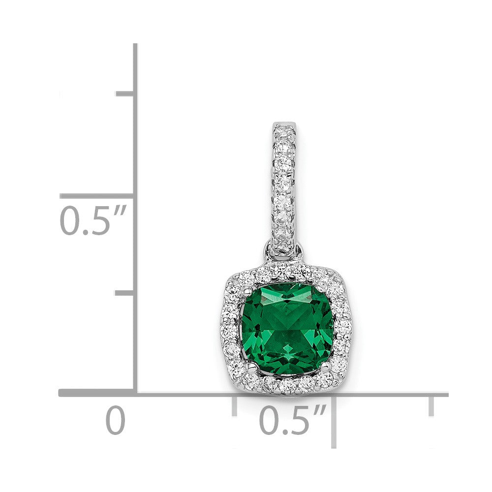 Sterling Silver Rhodium-Plated Green & White Cz Slide