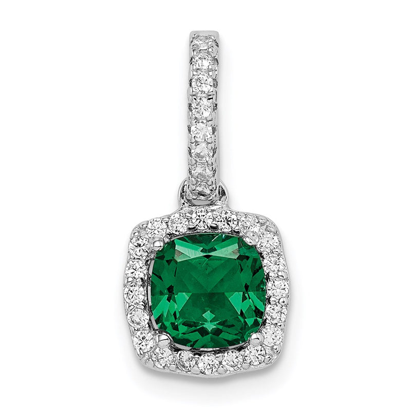 Sterling Silver Rhodium-Plated Green & White Cz Slide