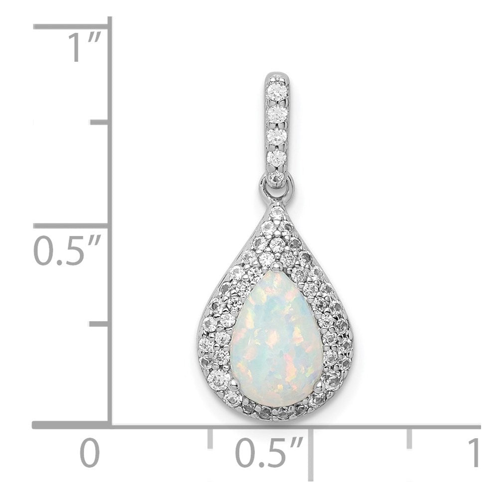 Sterling Silver Rhodium-Plated Cz & Synthetic Opal Pendant