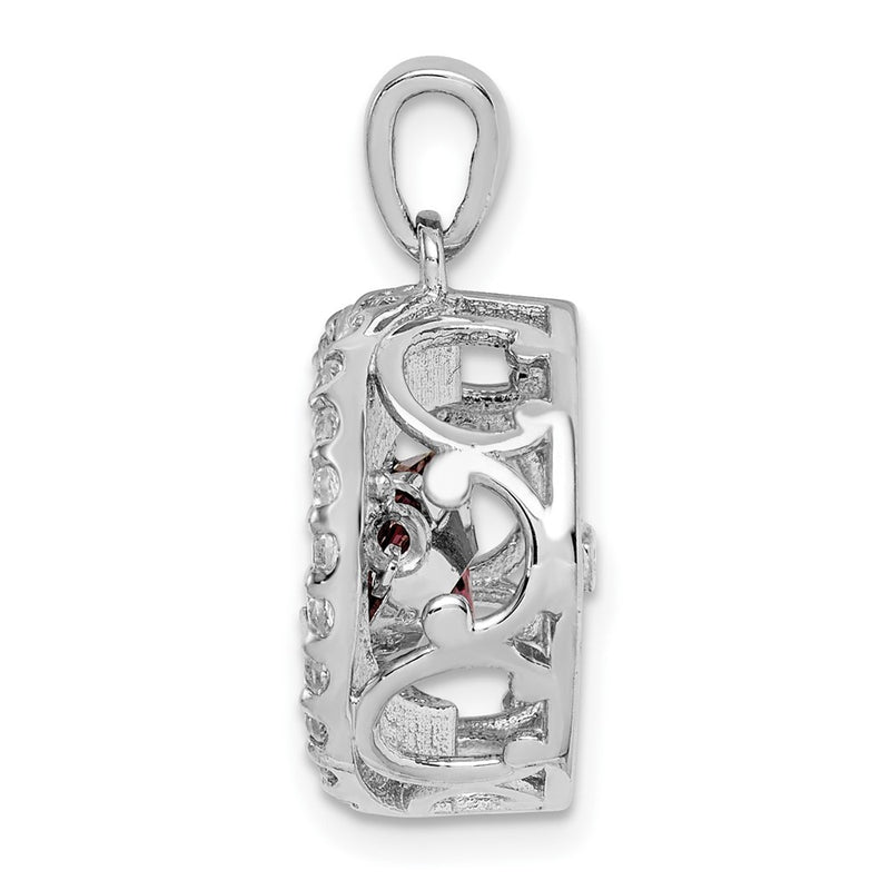 Sterling Silver White Topaz & Vibrant Rhodolite Garnet Circle Pendant