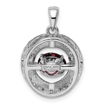 Sterling Silver White Topaz & Vibrant Rhodolite Garnet Circle Pendant