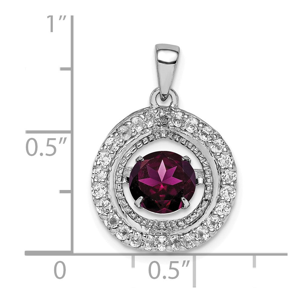 Sterling Silver White Topaz & Vibrant Rhodolite Garnet Circle Pendant