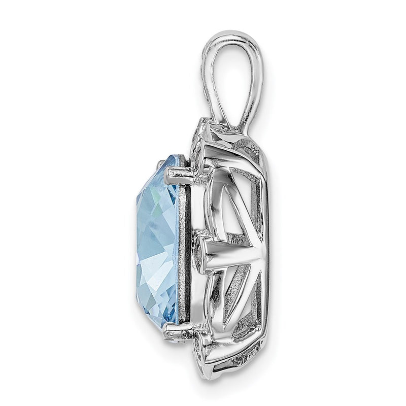 Sterling Silver Rhodium-Plated Clear/Blue Cushion Crystal Pendant
