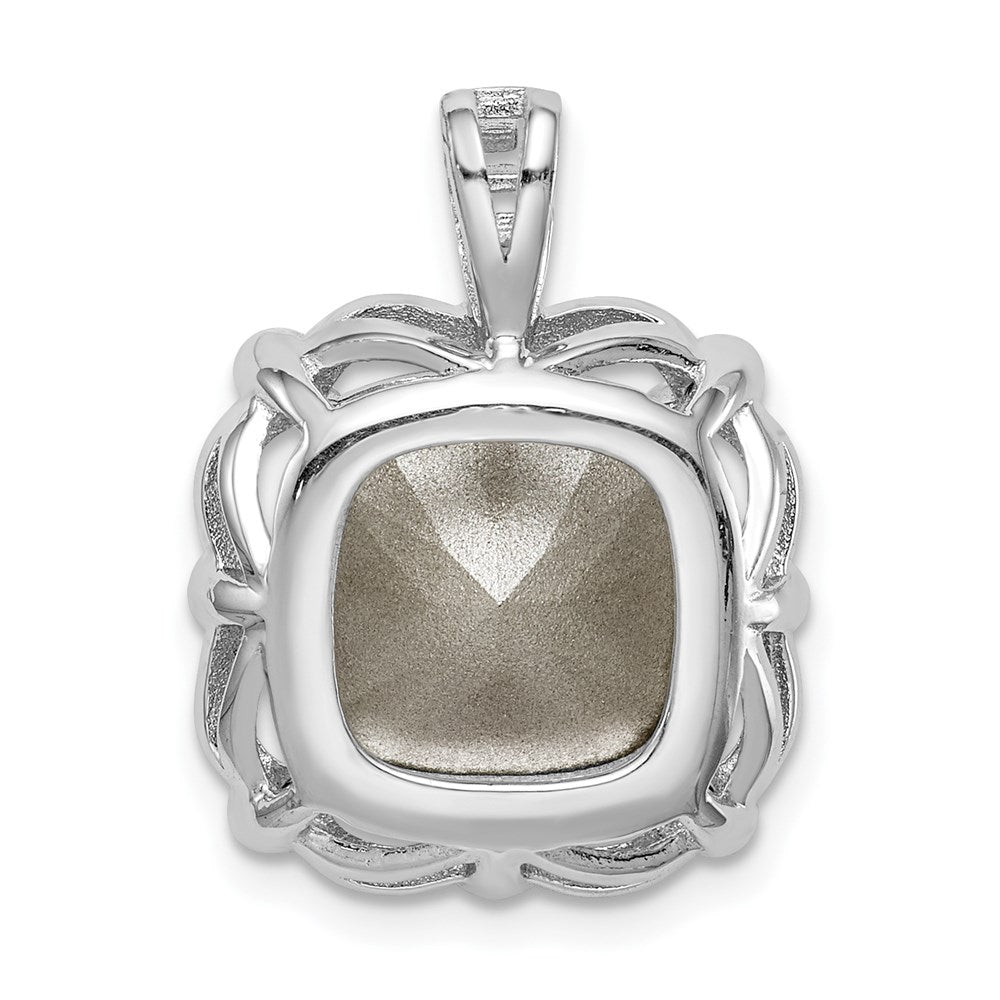 Sterling Silver Rhodium-Plated Clear/Blue Cushion Crystal Pendant