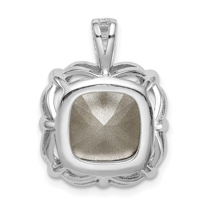 Sterling Silver Rhodium-Plated Clear/Blue Cushion Crystal Pendant