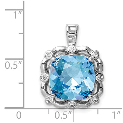 Sterling Silver Rhodium-Plated Clear/Blue Cushion Crystal Pendant