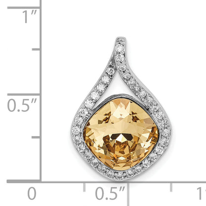 Sterling Silver Rh-Plated Clear/Golden Crystal Teardrop Pendant