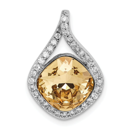 Sterling Silver Rh-Plated Clear/Golden Crystal Teardrop Pendant