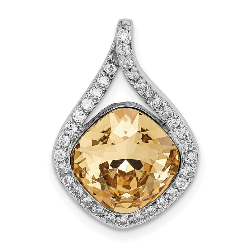 Sterling Silver Rh-Plated Clear/Golden Crystal Teardrop Pendant