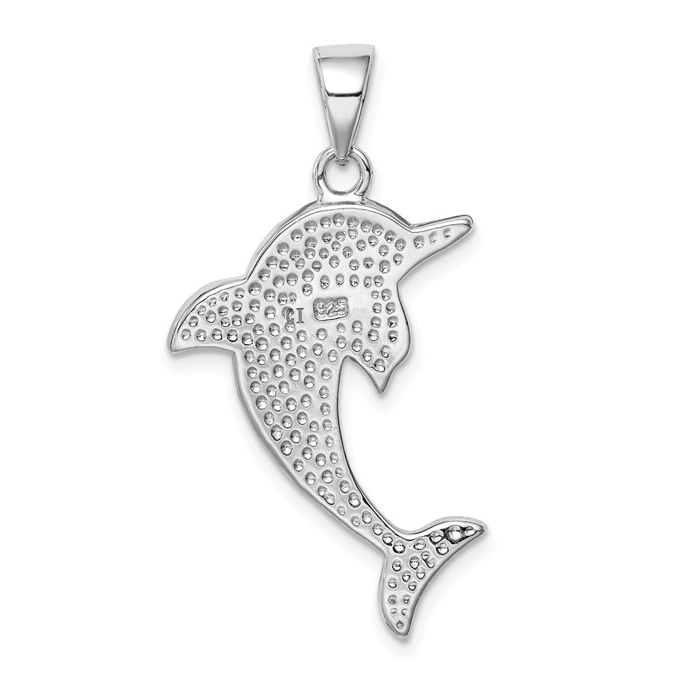 Sterling Silver Rhodium-Plated Polished Larimar Dolphin Pendant