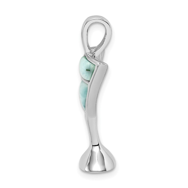Sterling Silver Rhodium-Plated Larimar Martini Glass Pendant