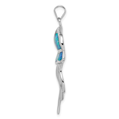 Sterling Silver Rhodium-Plated Polished Created Blue Opal Jellyfish Pendant