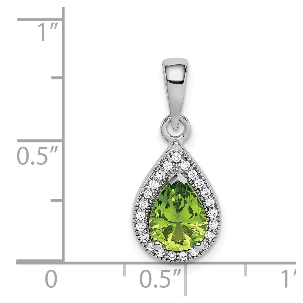 Sterling Silver Rhodium Plated Green And Clear Cz Pendant