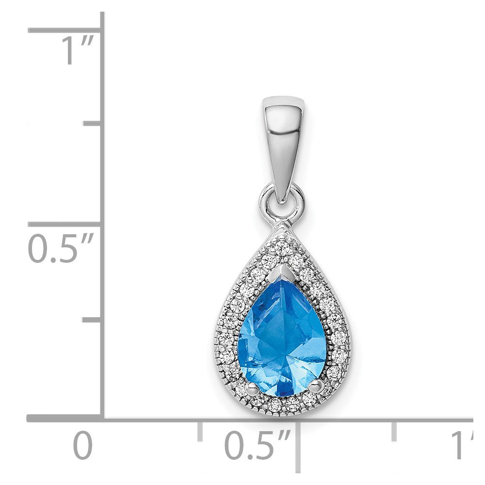 Sterling Silver Rhodium Plated Blue And Clear Cz Pendant