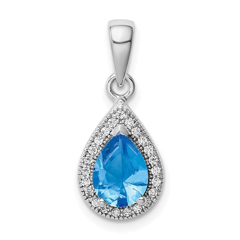 Sterling Silver Rhodium Plated Blue And Clear Cz Pendant