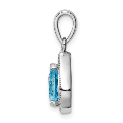 Sterling Silver Rhod Plated Blue And Clear Cz Pendant