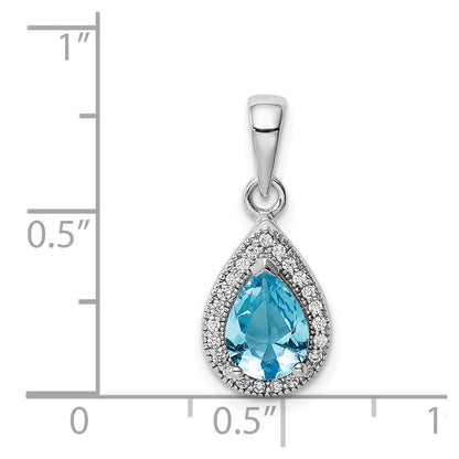 Sterling Silver Rhod Plated Blue And Clear Cz Pendant