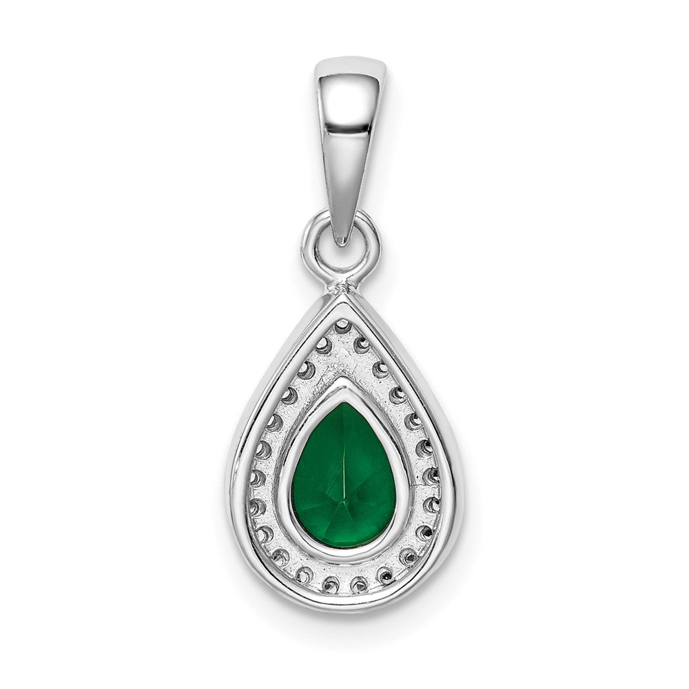 Sterling Silver Rhodium Plated Green And Clear Cz Pendant
