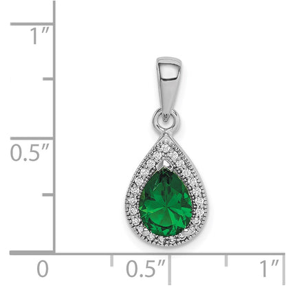 Sterling Silver Rhodium Plated Green And Clear Cz Pendant