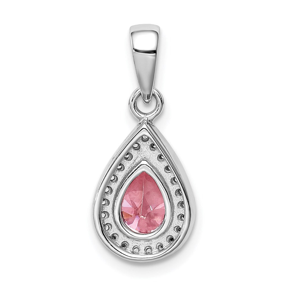 Sterling Silver Rhodium Plated Pink And Clear Cz Pendant