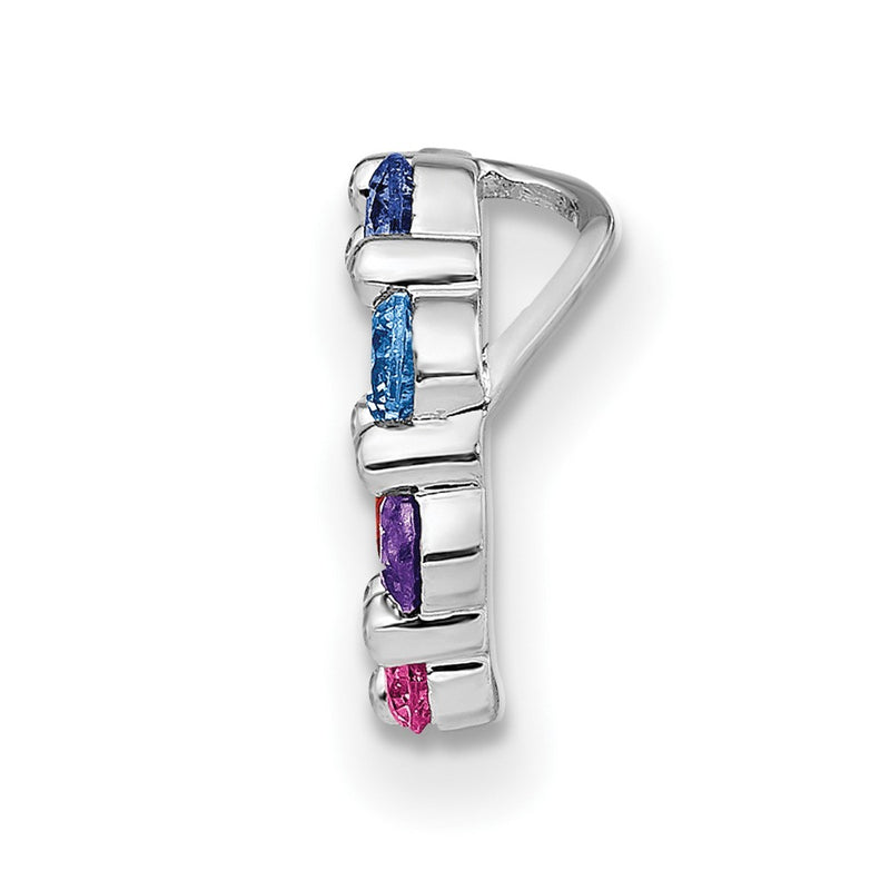Sterling Silver Prizma Rhodium-Plated Colorful Cz Circle Chain Slide