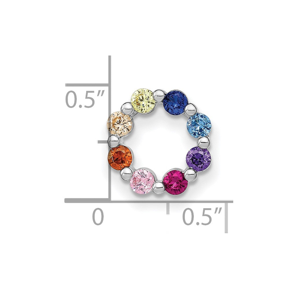Sterling Silver Prizma Rhodium-Plated Colorful Cz Circle Chain Slide