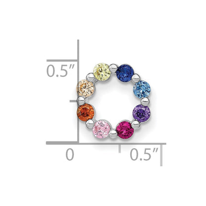 Sterling Silver Prizma Rhodium-Plated Colorful Cz Circle Chain Slide