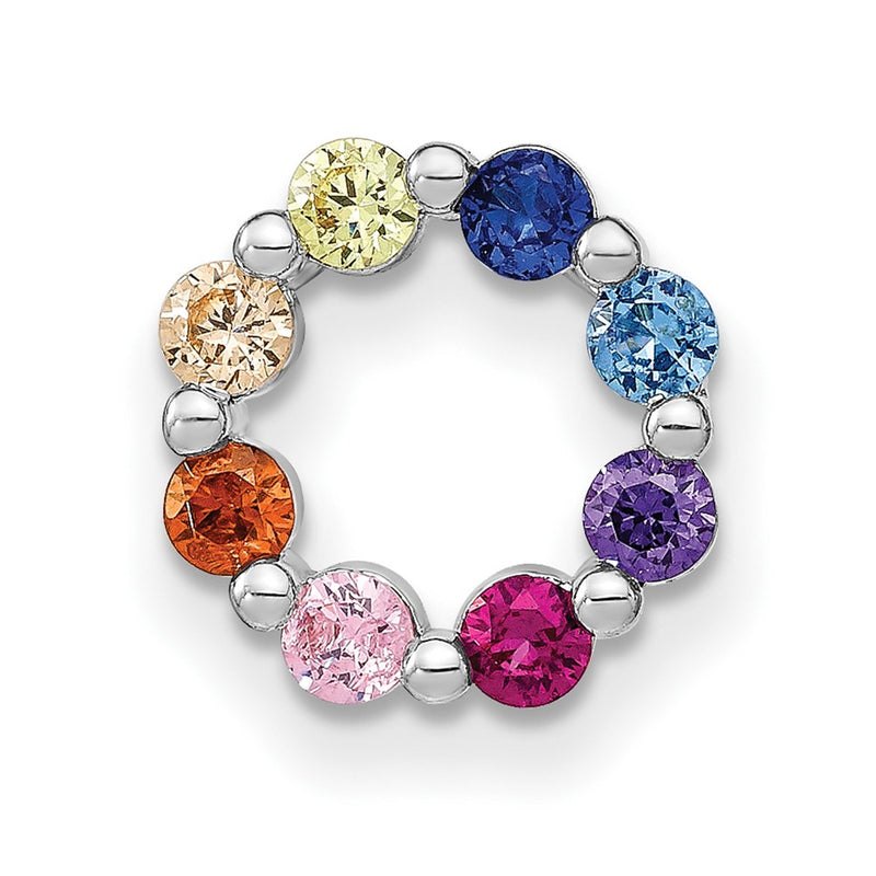 Sterling Silver Prizma Rhodium-Plated Colorful Cz Circle Chain Slide
