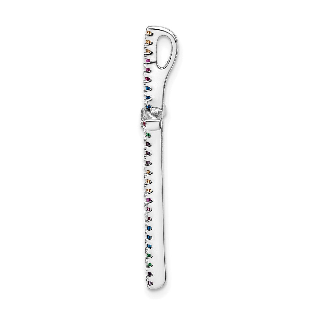 Sterling Silver Prizma Rhodium-Plated Colorful Cz Cross Chain Slide