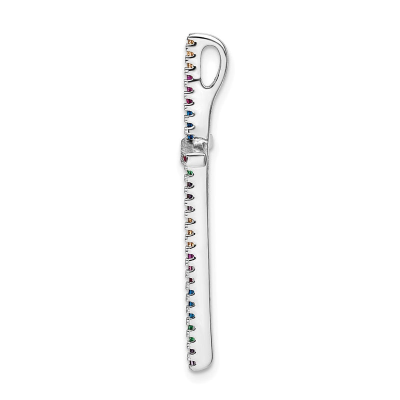 Sterling Silver Prizma Rhodium-Plated Colorful Cz Cross Chain Slide