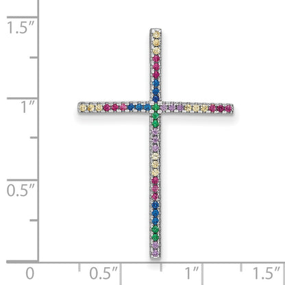 Sterling Silver Prizma Rhodium-Plated Colorful Cz Cross Chain Slide