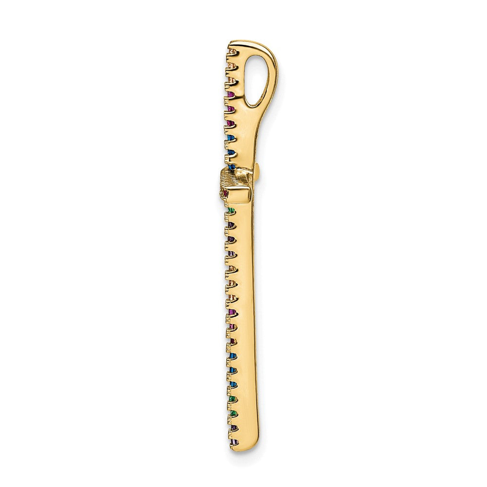Sterling Silver Prizma Gold-Tone 14K Flash Gold-Plated Colorful Cz Cross Chain Slide