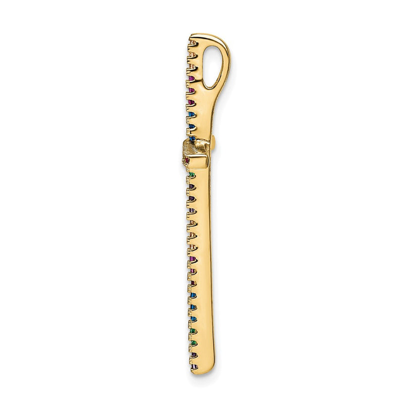 Sterling Silver Prizma Gold-Tone 14K Flash Gold-Plated Colorful Cz Cross Chain Slide