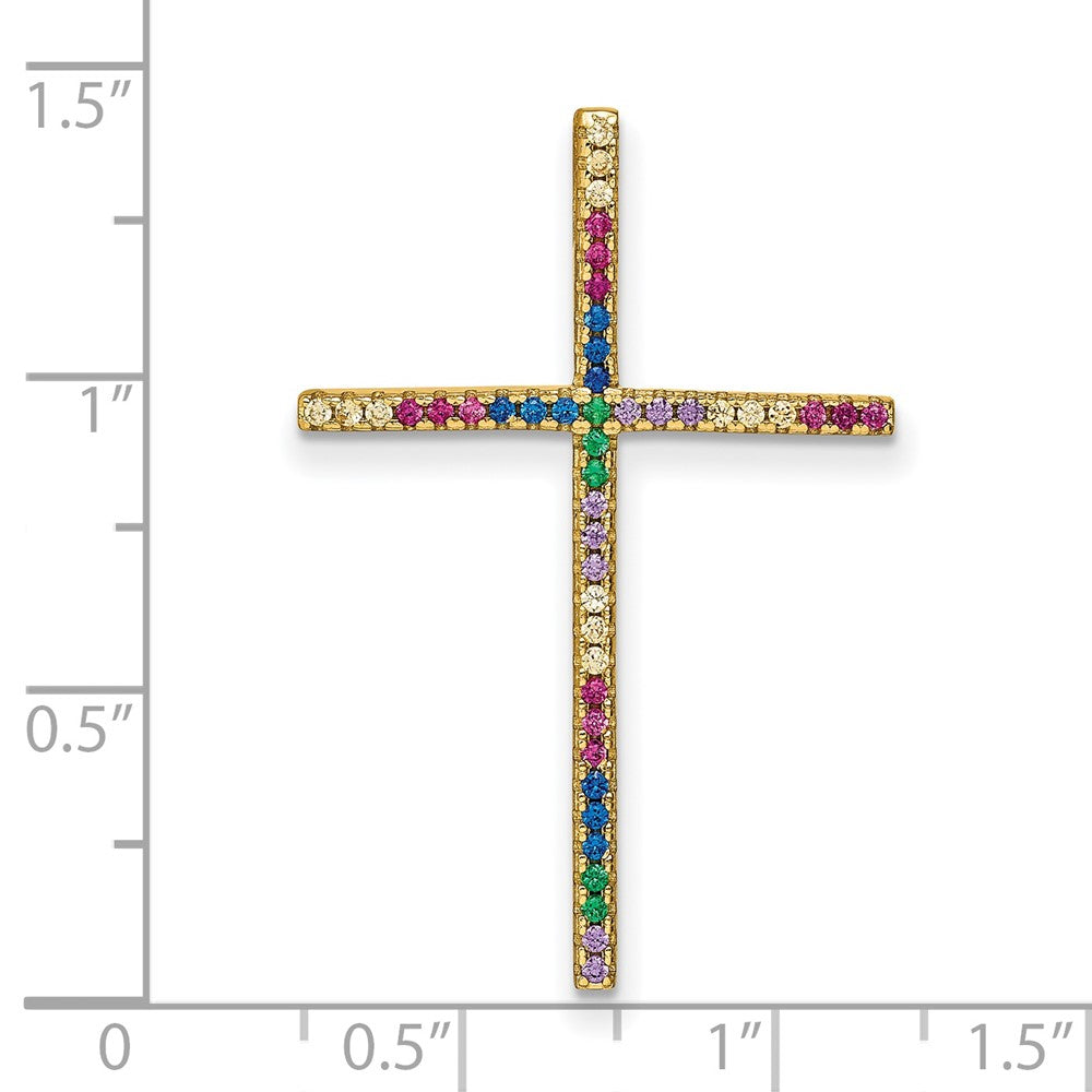 Sterling Silver Prizma Gold-Tone 14K Flash Gold-Plated Colorful Cz Cross Chain Slide