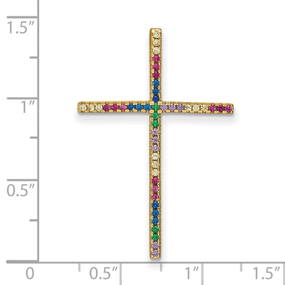 Sterling Silver Prizma Gold-Tone 14K Flash Gold-Plated Colorful Cz Cross Chain Slide