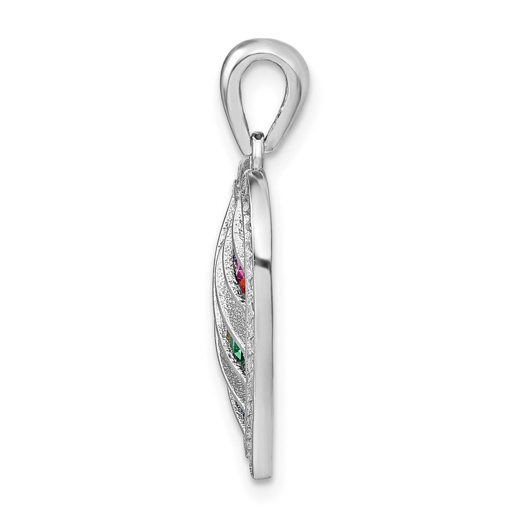 Sterling Silver Prizma Rhodium-Plated White And Colorful Three Row Cz Open Heart Pendant