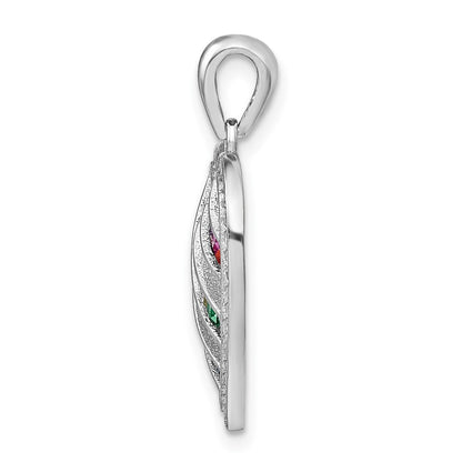 Sterling Silver Prizma Rhodium-Plated White And Colorful Three Row Cz Open Heart Pendant