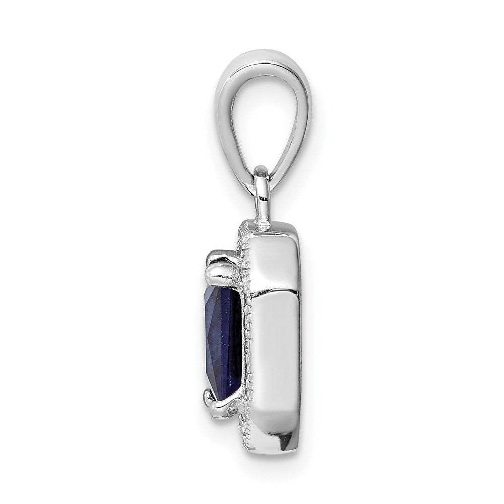 Sterling Silver Rhodium Plated Clear Cz And Square Blue Pendant