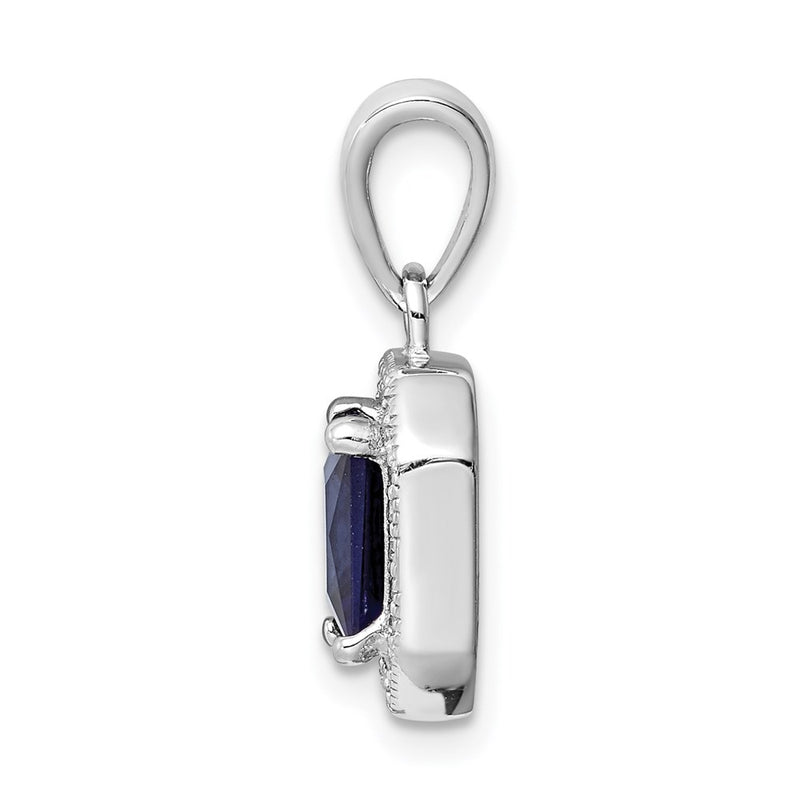 Sterling Silver Rhodium Plated Clear Cz And Square Blue Pendant
