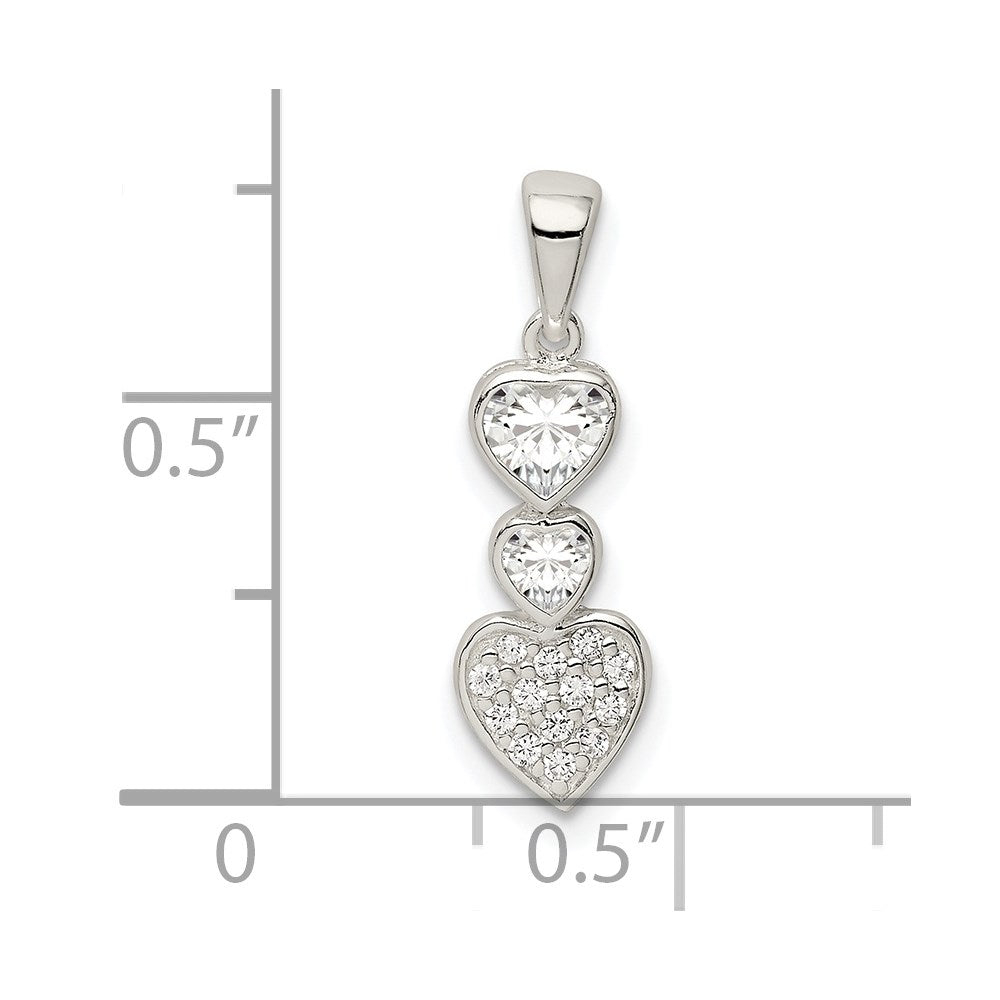Sterling Silver Cz Hearts Pendant