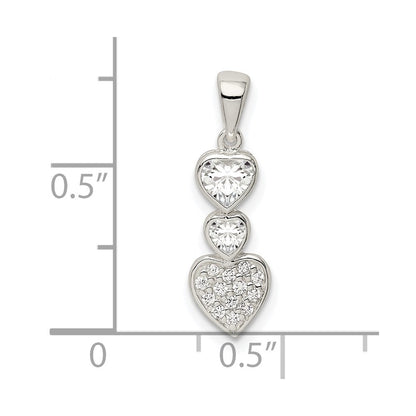 Sterling Silver Cz Hearts Pendant