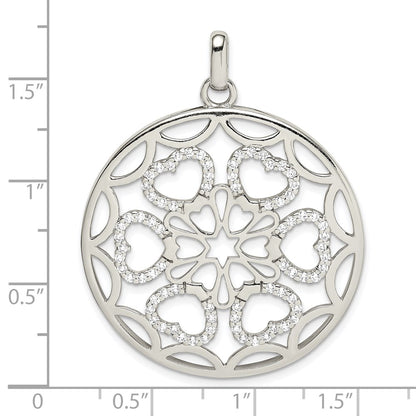 Sterling Silver Cz Hearts Circle Pendant