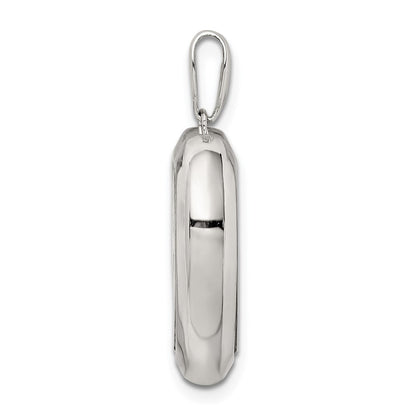 Sterling Silver Rhodium-Plated Cz 19mm Heart Glass Pendant