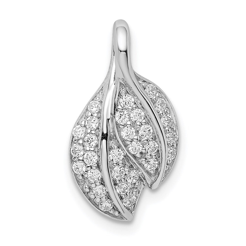 Sterling Silver Rhodium-Plated Cz Leaf Slide